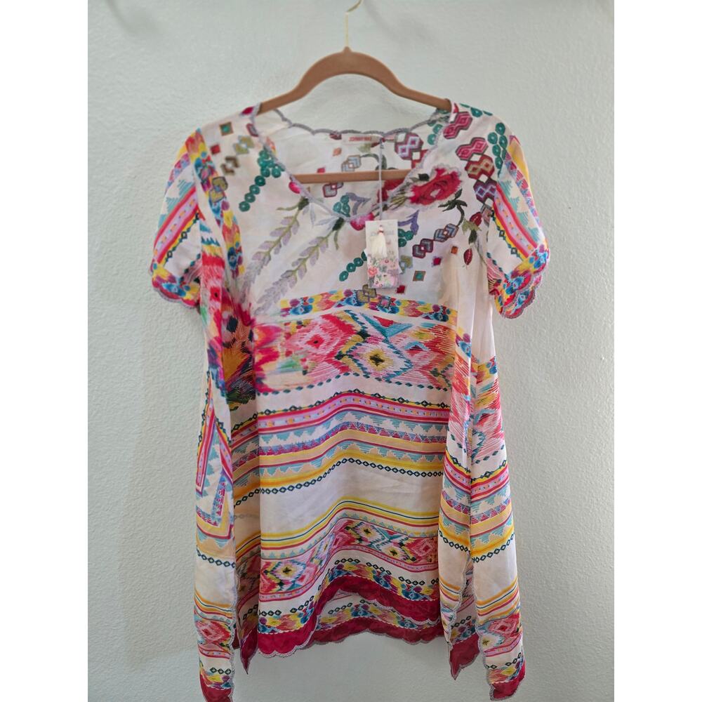 New Johnny Was Tulum Printed Silk‎ Tunic XS